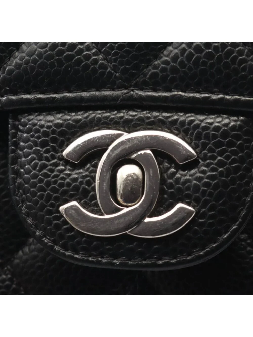 Chanel Shoulder Bag Quilted Double Flap Black Caviar Leather Chain